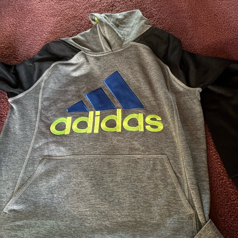 Adidas Gray Hoodie with Blue and Yellow Logo